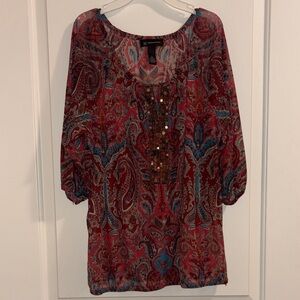 INC women’s Paisley Blouse with sequin cleavage
